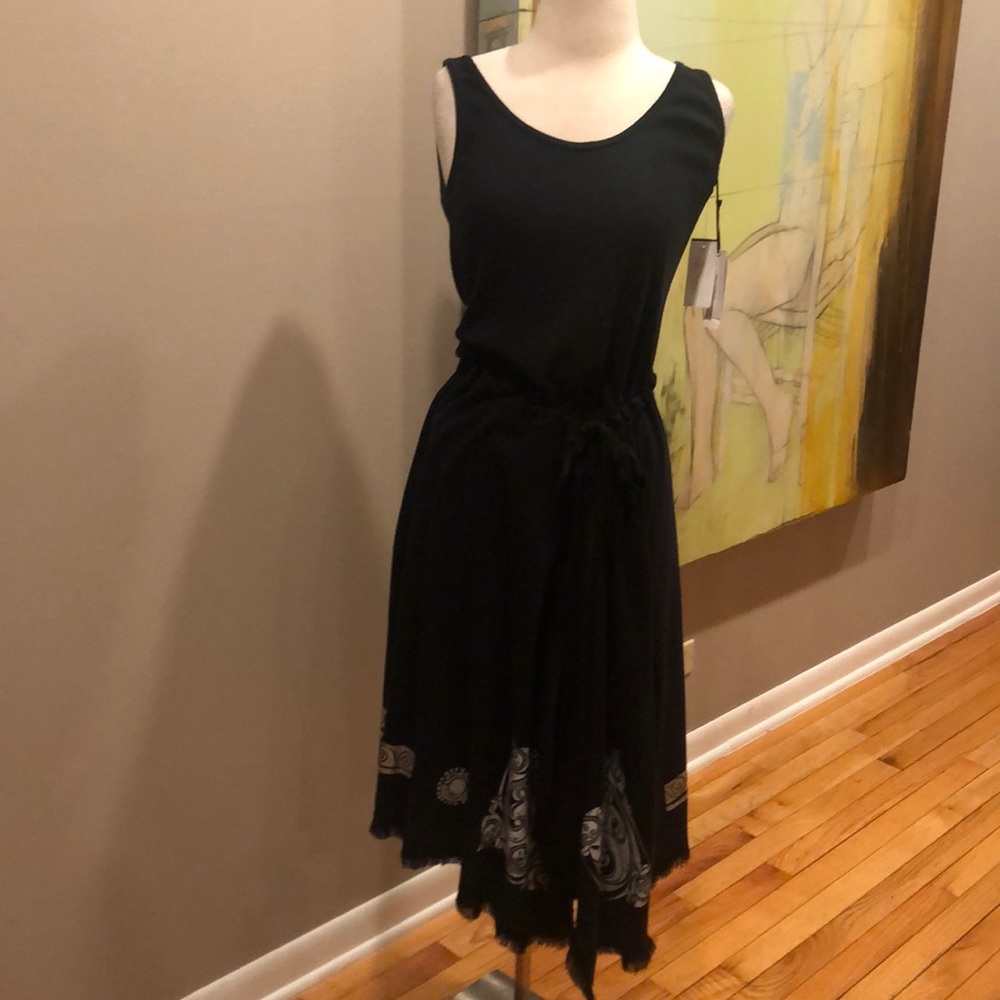 NWT BARBARA LESSER COTTON DRAWSTRING WAIST DRESS